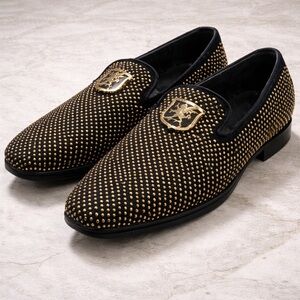 Stacy Adams Men's Swagger Studded Slip-On‎ Loafers Black Size 8.5 Black Gold
